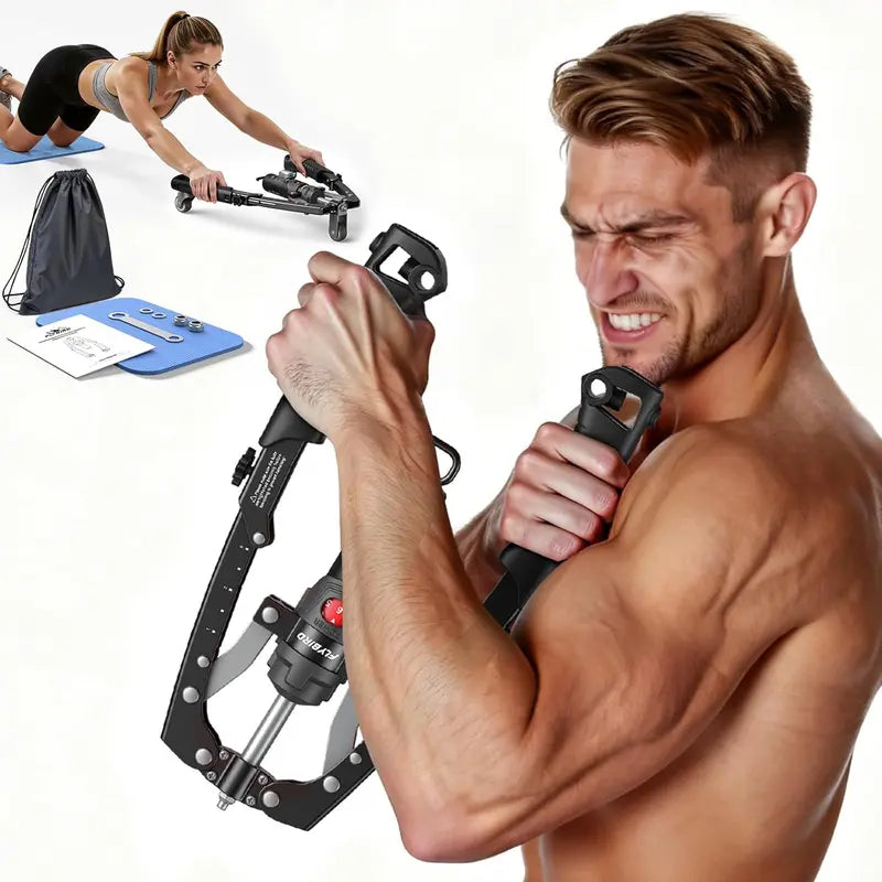 💪 Hydraulic Arm Strength Trainer, 22‑440lbs Adjustable Home Workout Gear with Ab Roller