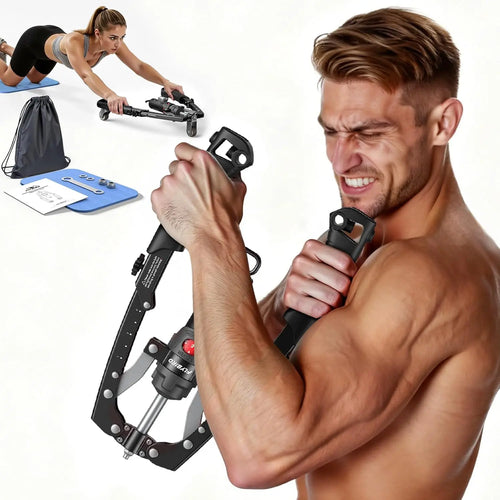 💪 Hydraulic Arm Strength Trainer, 22‑440lbs Adjustable Home Workout Gear with Ab Roller