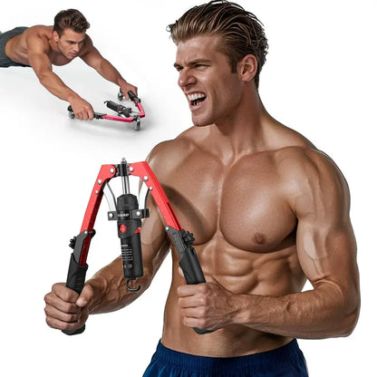 💪 Hydraulic Arm Strength Trainer, 22‑440lbs Adjustable Home Workout Gear with Ab Roller