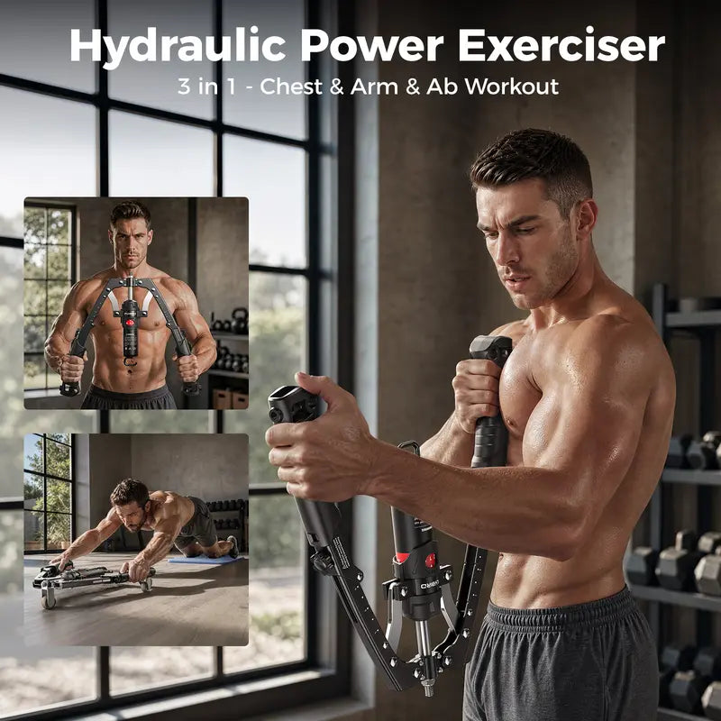 💪 Hydraulic Arm Strength Trainer, 22‑440lbs Adjustable Home Workout Gear with Ab Roller