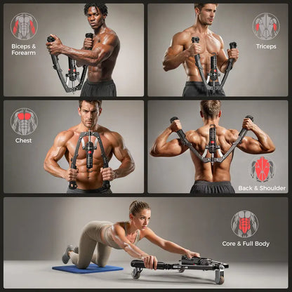 💪 Hydraulic Arm Strength Trainer, 22‑440lbs Adjustable Home Workout Gear with Ab Roller